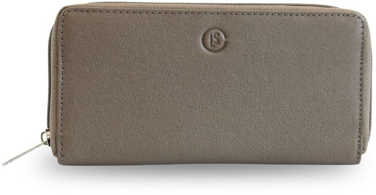 Dames Portemonnee Echt Leer Grijs / Taupe - Ritsportemonnee - Leren Portemonnee met Rits - Cadeau voor Vrouw