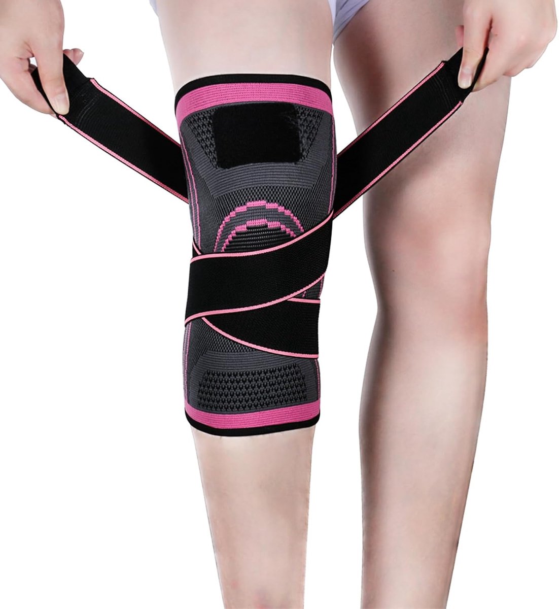 Kniebandages bij artritis, gewrichtspijn, 1 stuk, kniebandage voor dames en heren, kniebandage voor breuk van meniscus, ACL, hardlopen, workout, basketbal, fitnessstudio, roze, L