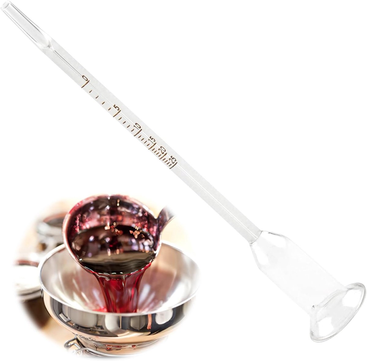 glazen vinometer 0 tot 25 alcoholgehalte, ideaal voor hobbybrouwers