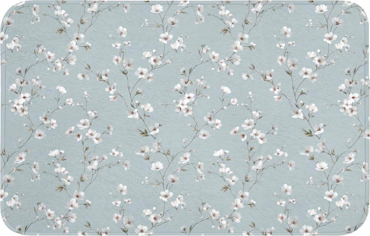 SnelShoppen - Badmat Rechthoekig 80x50 cm Antislip Wasbare Badkamer Accessoires Memory Foam Zacht Toiletmat Bloemen Blauw - Klassiek Design