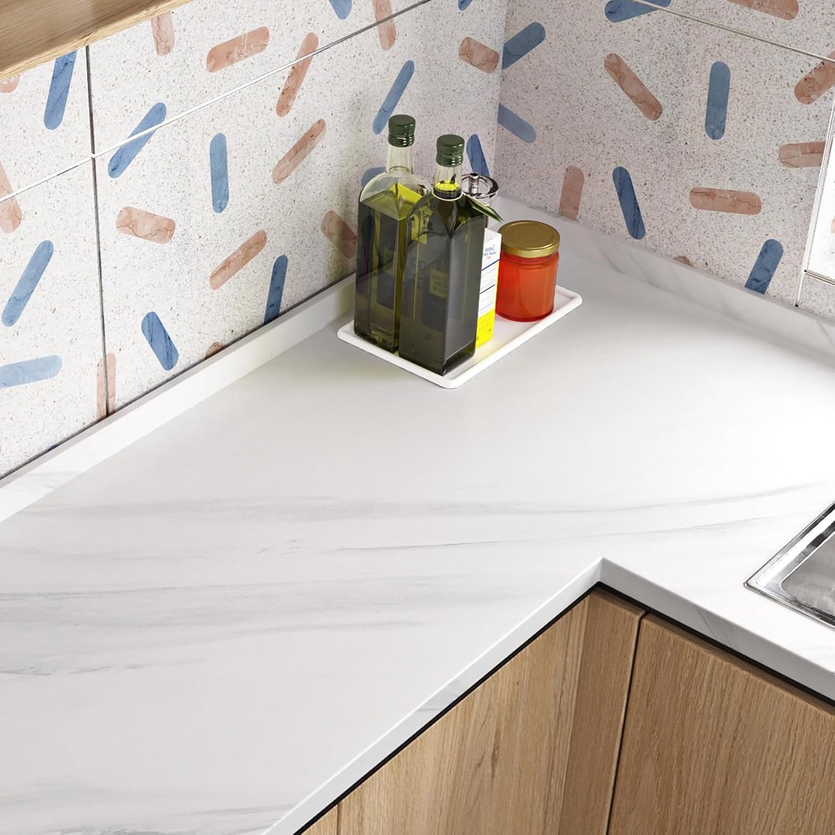 Folie voor Keukenwerkblad Marmer Wit Zelfklevende Keukenfolie Meubelkast Keukenachterwand 40CMx5M Wasbare Marmerfolie voor Meubels Eettafel Lichtgrijs Zelfklevende Wandfolie Marmerlook