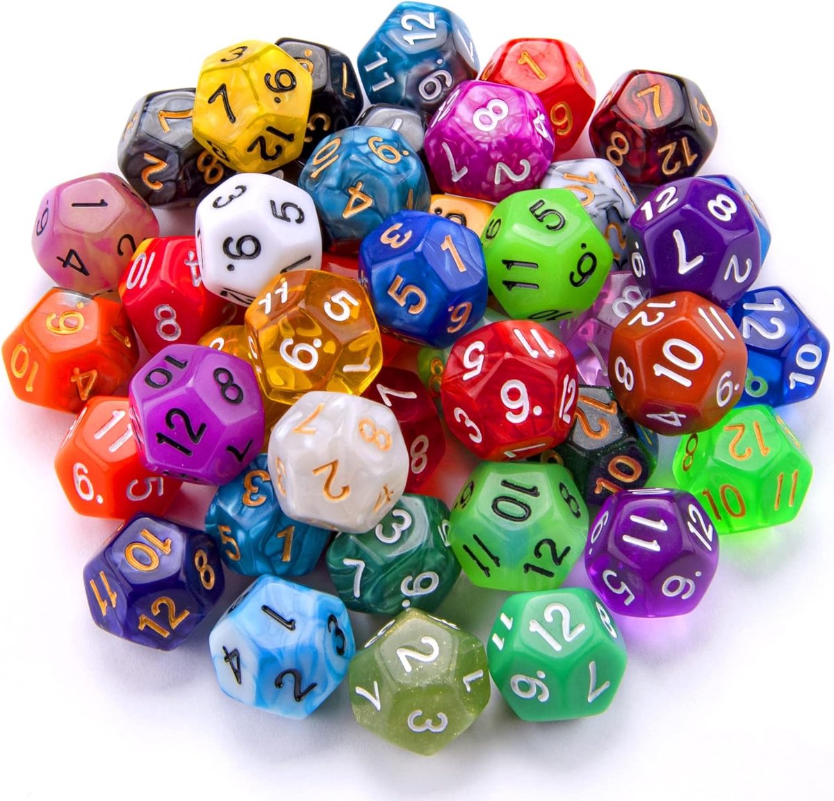 42 stuks polyhedrale dobbelstenen gemengde kleuren, 12 zijdige dobbelstenen voor DND RPG MTG tafelspellen, met een zwarte fluwelen opbergtas