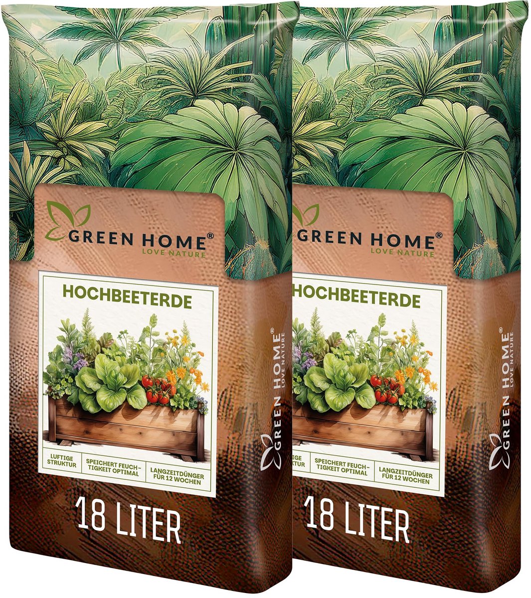 Green Home Hoogbakkaarde - Moestuingrond - 36 liter - met perliet en kokosvezels - gebruiksklaar