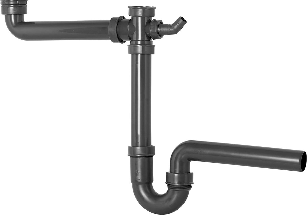 buisvormige geurafsluitingen voor was- & spoeltafels verschillende groottes/stijlen Buisvormige geurafsluiter (dubbele spoelbak). 1 1/2 inch x 40 mm grijs