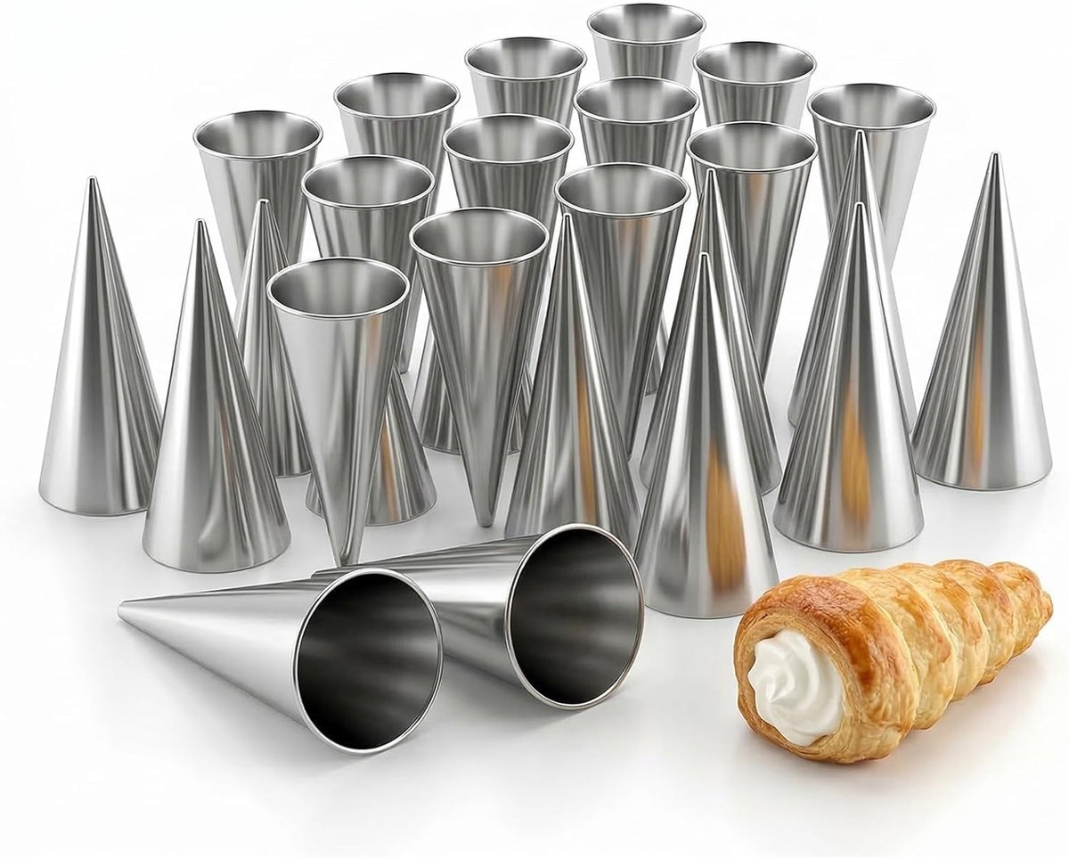 20 stuks Cannoli Shillerkrulvorm, cannoli vormen, schillerkrulvormen, roestvrij staal, schuimrolvormen klein, hoornvormer, iriserende krullvorm, voor cannoli-buizen, croissant, bakvormen
