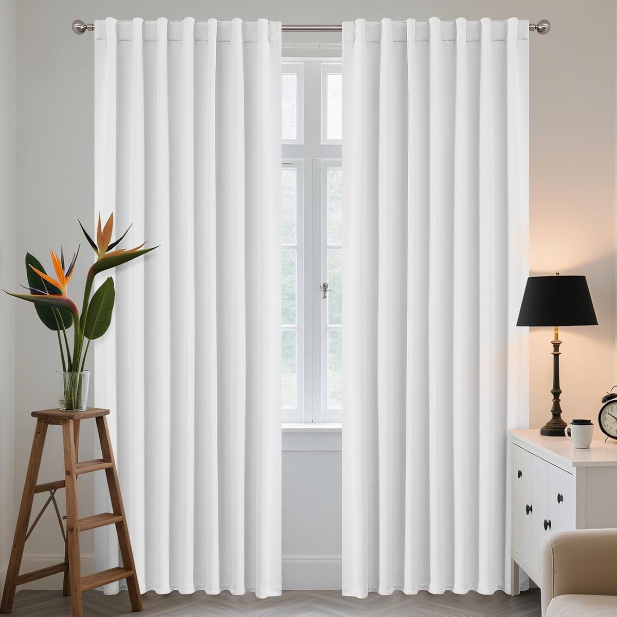 Gordijnen met verborgen lussen, set van 2, H 245 x B 140 cm, gebleekt, verduistering, ondoorzichtig, lang gordijn, geluidsbescherming, stangdoorgang, verduisteringsgordijnen, Blackout Curtains