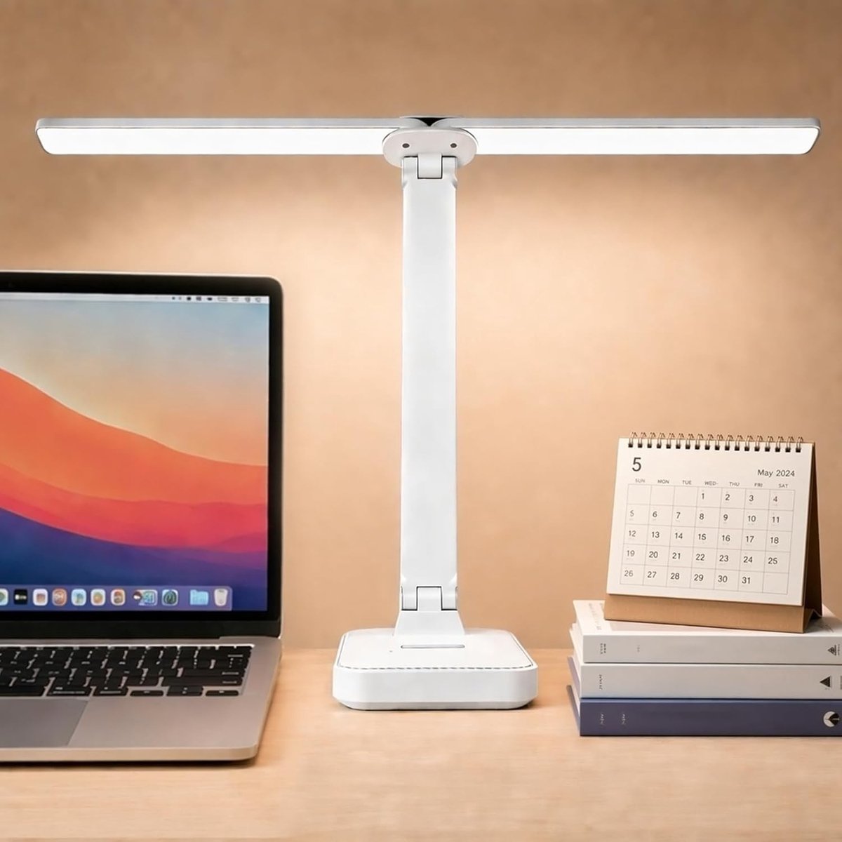 Dimbare LED bureaulamp met dubbele kop, verstelbare helderheid, 3 kleurtemperaturen en aanraakbediening voor werk, lezen en studeren