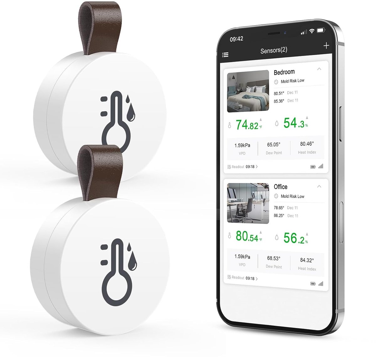 set van 2 stuks, met precisiesensor, hygrometer, temperatuursensor (± 0,5 °C nauwkeurigheid), gemaakt voor Duitse huizen, babykamer en wijnkelder