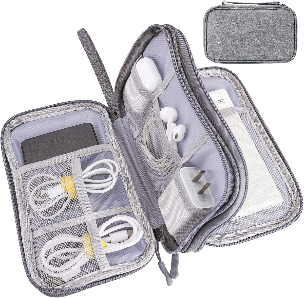 Kabelorganizer, universele reiskabeltas, waterdichte multifunctionele reisaccessoires, must-have kabeltas voor oplader, mobiele telefoon, powerbank, harde schijven, donkergrijs, Klein (21 x