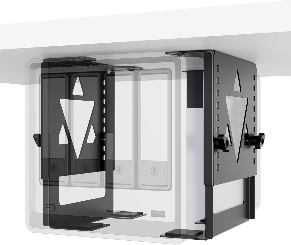 Onder Bureau Mini PC Mount NAS-montagebeugelhouder, in hoogte en breedte verstelbare CPU-houder voor Mac mini desktopcomputer, mini-pc, kleine vormfactor desktoptoren