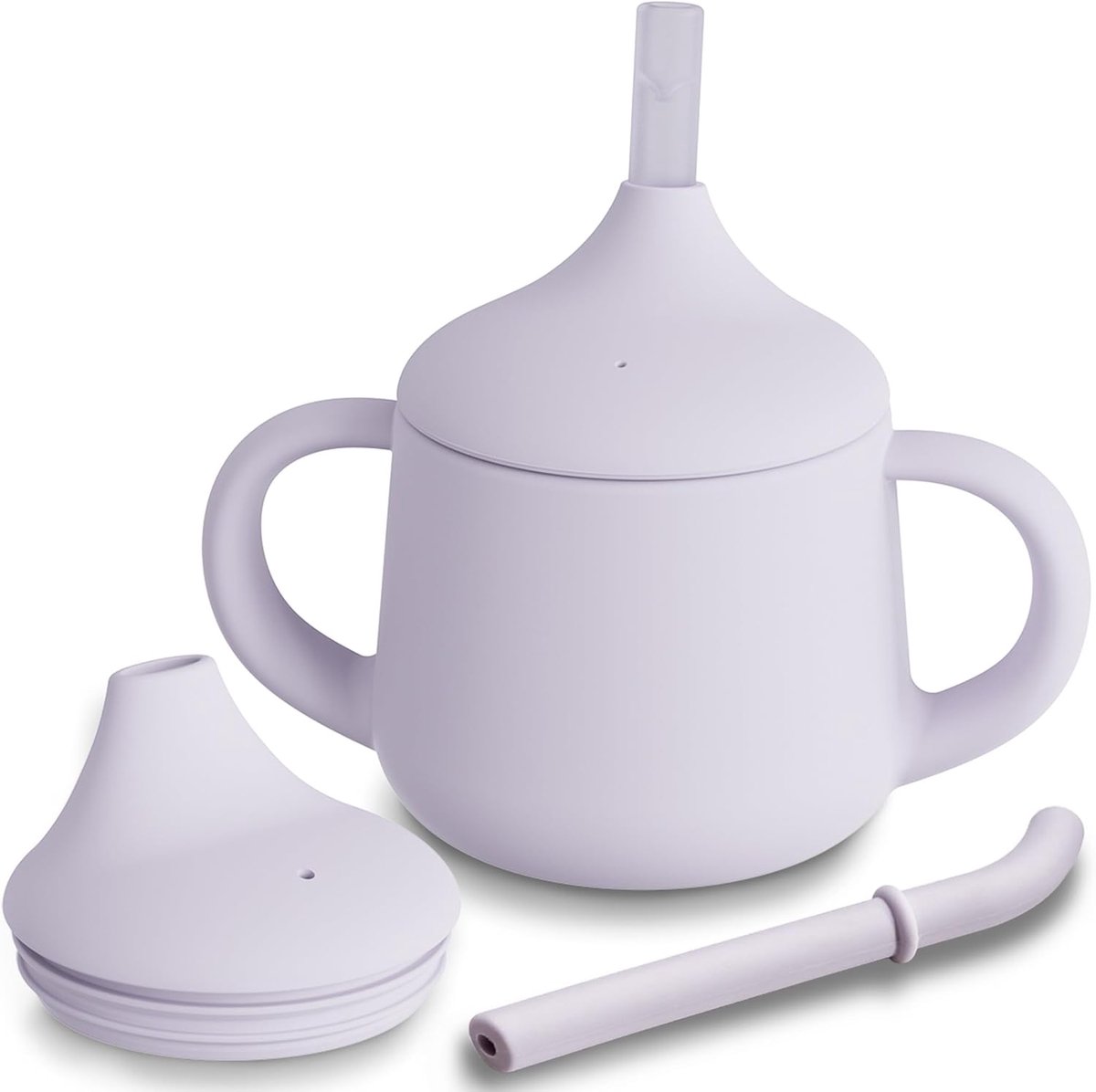 Drinkbeker, Spenen Sippy Cup voor baby's, 3 Step Trainingsbeker, Siliconen Tuitbekers, Babybeker met Handvatten en Rietje, Vaatwasserbestendig, 4 oz(Mauve)