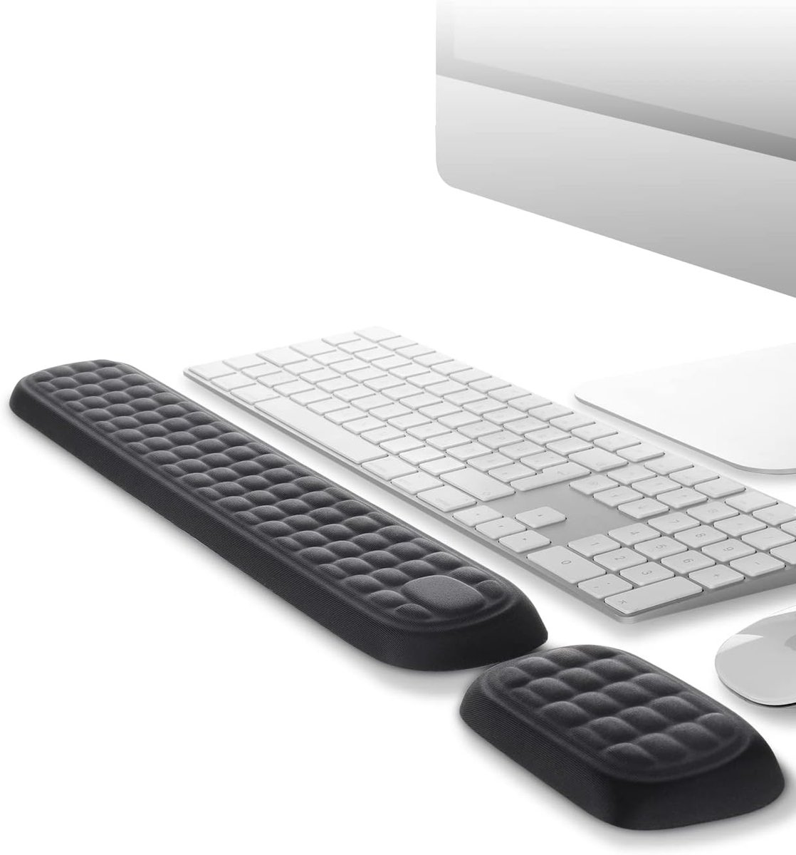 Keyboard Polssteun Gedempte Memory Foam Palm Rest voor Office Computer Laptop Mac Verlicht polspijn en comfortabel typen | Tweedelige ergonomische kussens met ademende stof en antislipbodems ondersteunen comfortabel kantoorwerk en typen.
