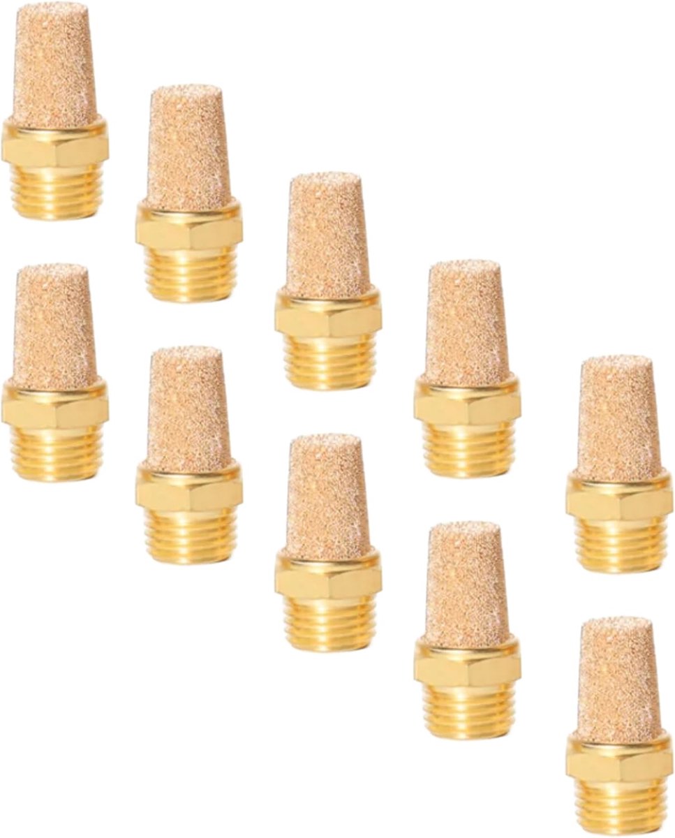 Pneumatische geluiddemper van gesinterd brons 1/4 inch, set van 10 persluchtgeluiddempers, industriële kwaliteit (10, 1/4 inch)