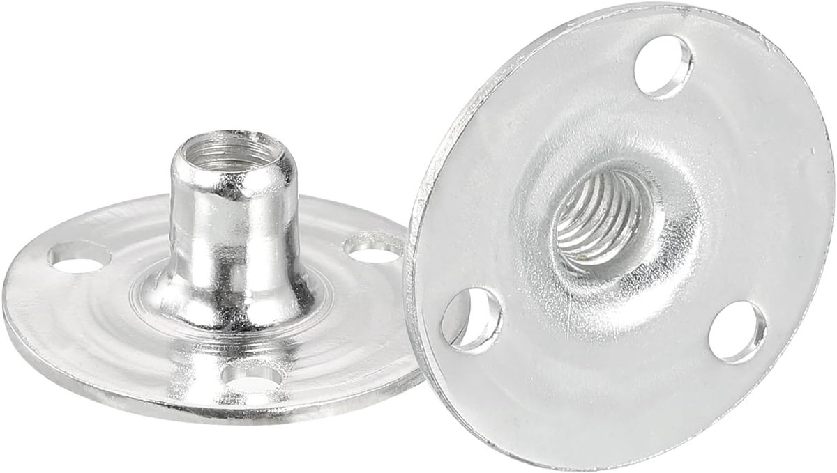 T-moer gat Brad M6, geschroefde T-moeren ronde basis koolstofstaal 12 stuks moeren schroefdraad inzetstuk vrouwelijke flens hardware voor meubels, M6 x 28 x 1,2 mm