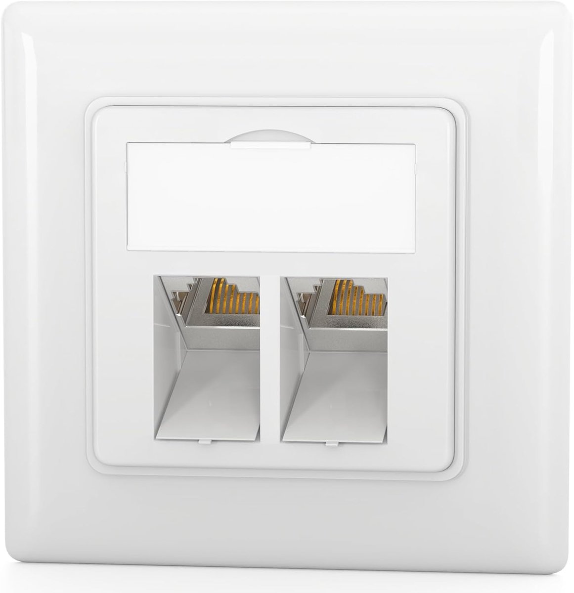 Netwerkcontactdoos CAT 8 met 2 poorten voor inbouw RAL9003 + 2 Keystone RJ45 GHMT gecertificeerd - Ethernet LAN-module Max 40 Gbit/s STP - signaalwit