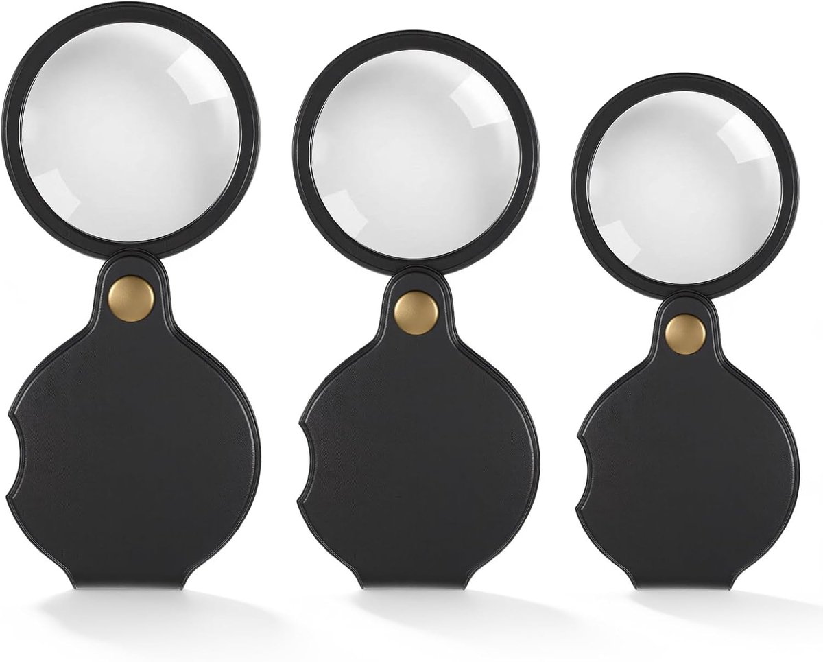 3 stuks mini-vergrootglas, 10-voudig zakvergrootglas, opvouwbaar, klein, draaibaar vergrootglas, draagbaar, zwart, vergrootglas voor lezen, boeken, kranten, landkaarten, sieraden, repareren, knutselen