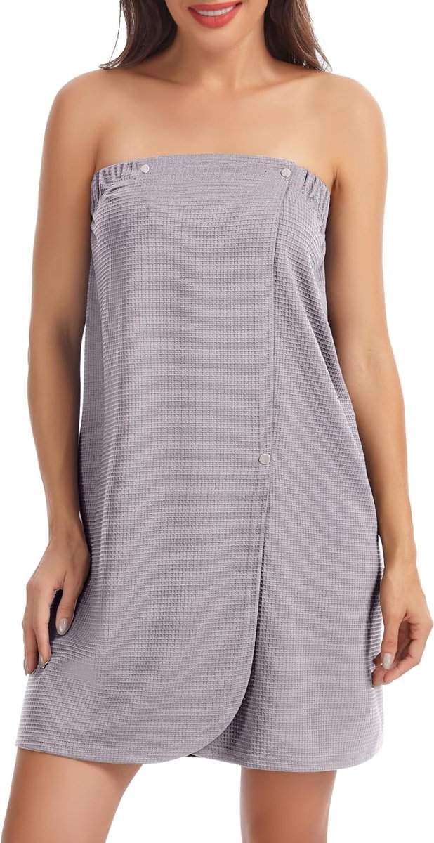 Badjas voor dames, wafelweefsel, badhanddoek met zakken, knopen en