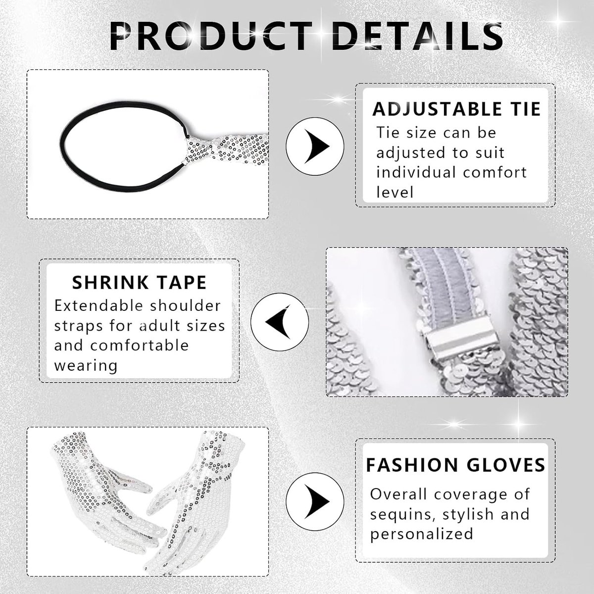 glitter outfit heren 5-delig, glitter overhemd accessoires