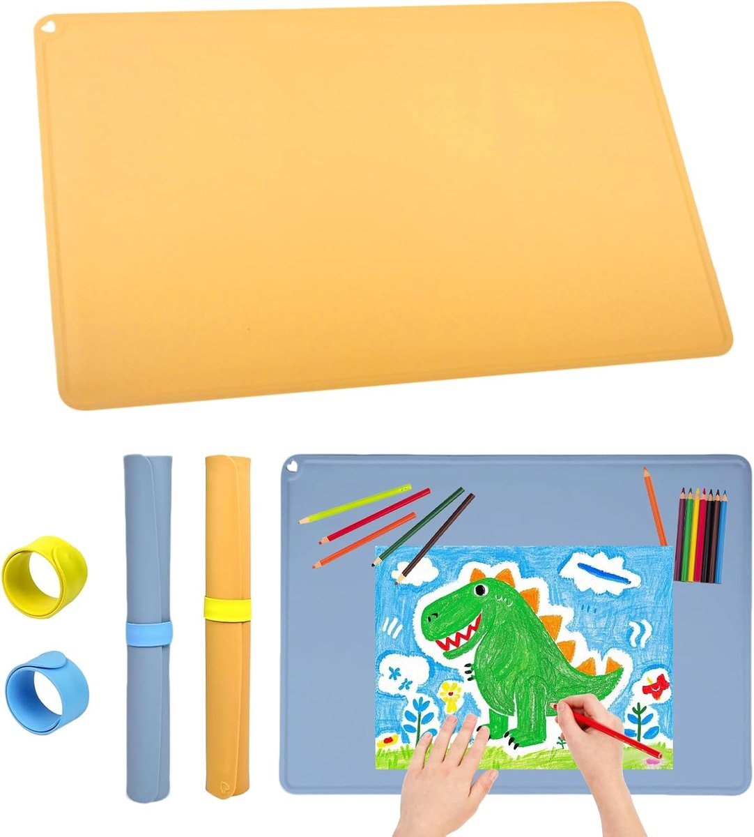 Schilderonderlegger voor kinderen, 2 stuks, knutselonderlegger, grote siliconen mat, herbruikbare schildermat, blad mat voor schilderen, handwerk, hars, zandkunst, doe-het-zelfprojecten (blauw