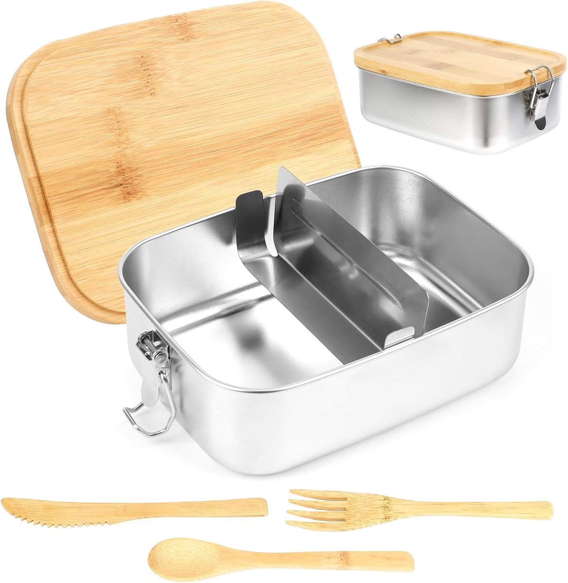 Bento Lunchbox van roestvrij staal, met waterdicht deksel, voor volwassenen en kinderen, 1200