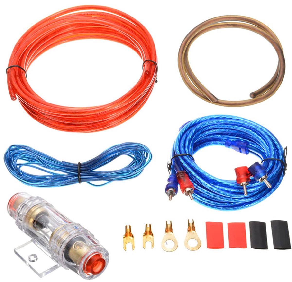 Kabelset voor eindversterker, 10 GA auto-versterker, kabelset voor auto, hifi-kabelset met zekering, voor subwooferkabel, auto, versterker auto
