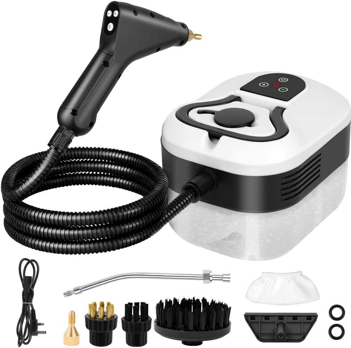 Stoomreiniger, stoomdruk: 3,5 bar, opwarmtijd: 15 s, vermogen: 2.500 W, tank: 1,2 l, hogedrukstoomreiniger met 9 accessoires voor keuken, auto, thuis, kantoor-Digitaal touchscreen