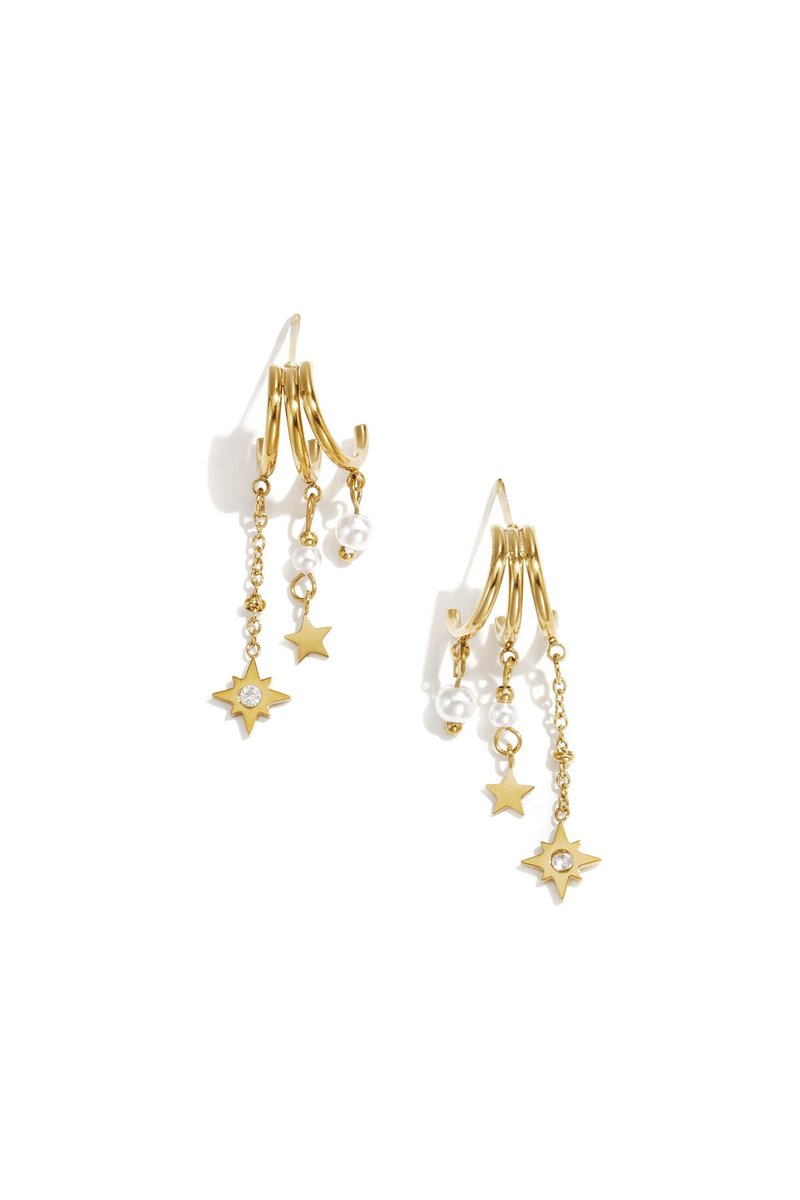 Luxurious star drop earrings for women, silver & gold - zilveren kleur