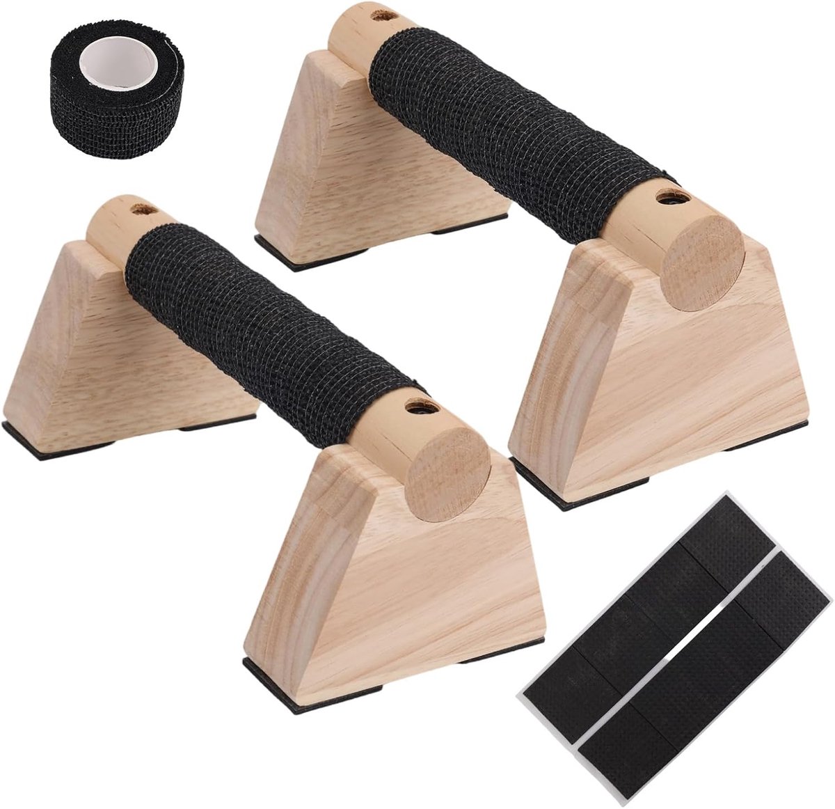 Bars Set, 2st Houten Push-Up Bars met Antislip Basis 1 Spacer en 1 Griptape Thuisgymapparatuur voor Handstandtraining Calisthenics en Krachttraining
