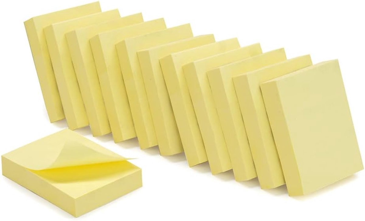 Zelfklevende notities, herplaatsbaar, pastelgeel, 12 blokken à 100 vellen, 3,7 x 5 cm, verticaal, 12 blokken à 100 vellen
