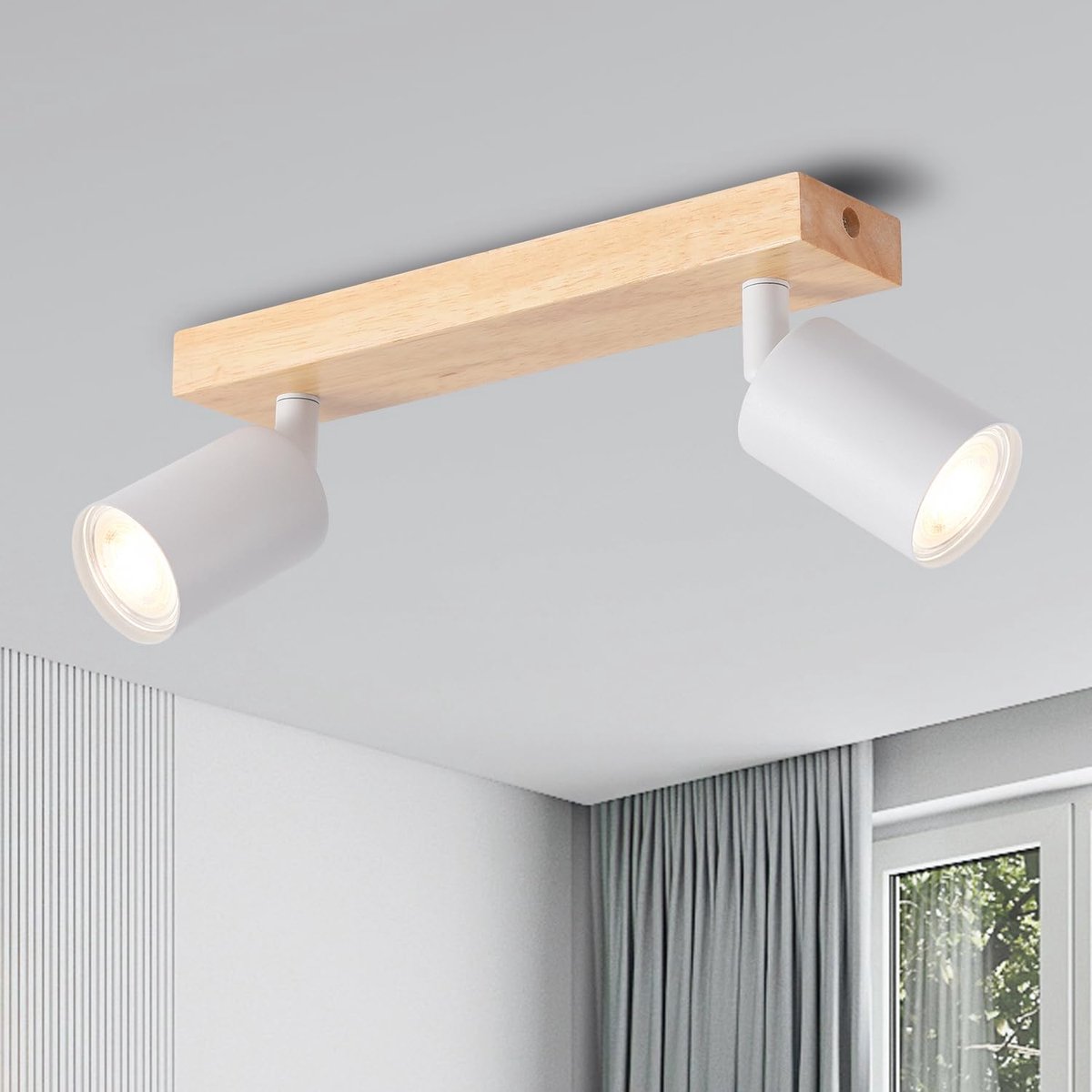 2-weg houten schijnwerper plafondlamp, witte slaapkamer keuken verlichting plafond, GU10 industriële plafondlamp fitting, spot lichtbalk binnen verstelbare licht plafond spot lamp (lampen niet