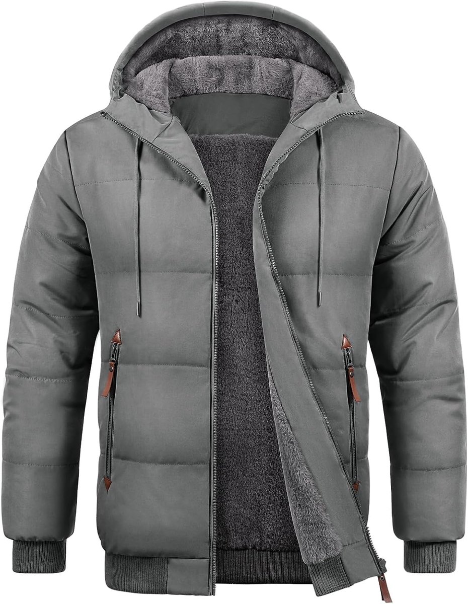 Herenjas voor de winter, fleece, warm, gevoerd, met capuchon en zakken, thermische parka, casual, voor de herfst