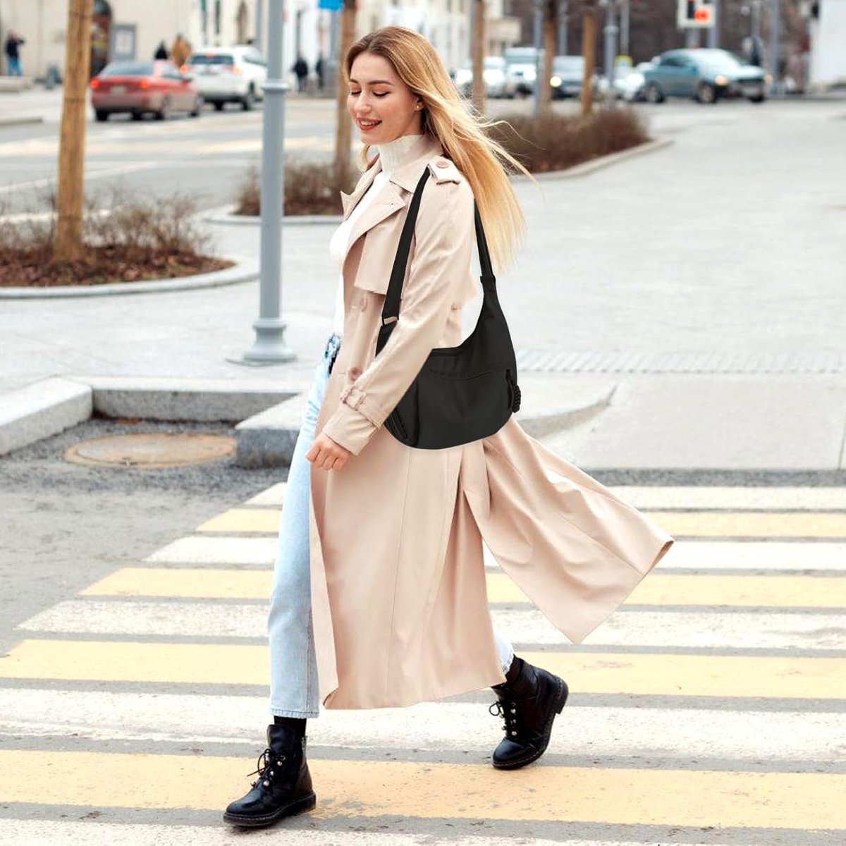 Crossbody Bag voor dames, halve maan, schoudertas, corduroy tas, moontas met verstelbare schouderriem, casual hobo tas, grote damesschoudertas, moonbag voor dames