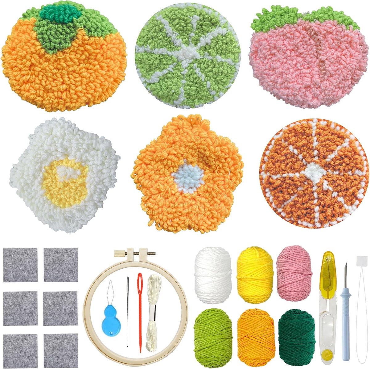 Punch Naald Onderzetters Kit, 6 Patroon Borduurpunch Naald Sets