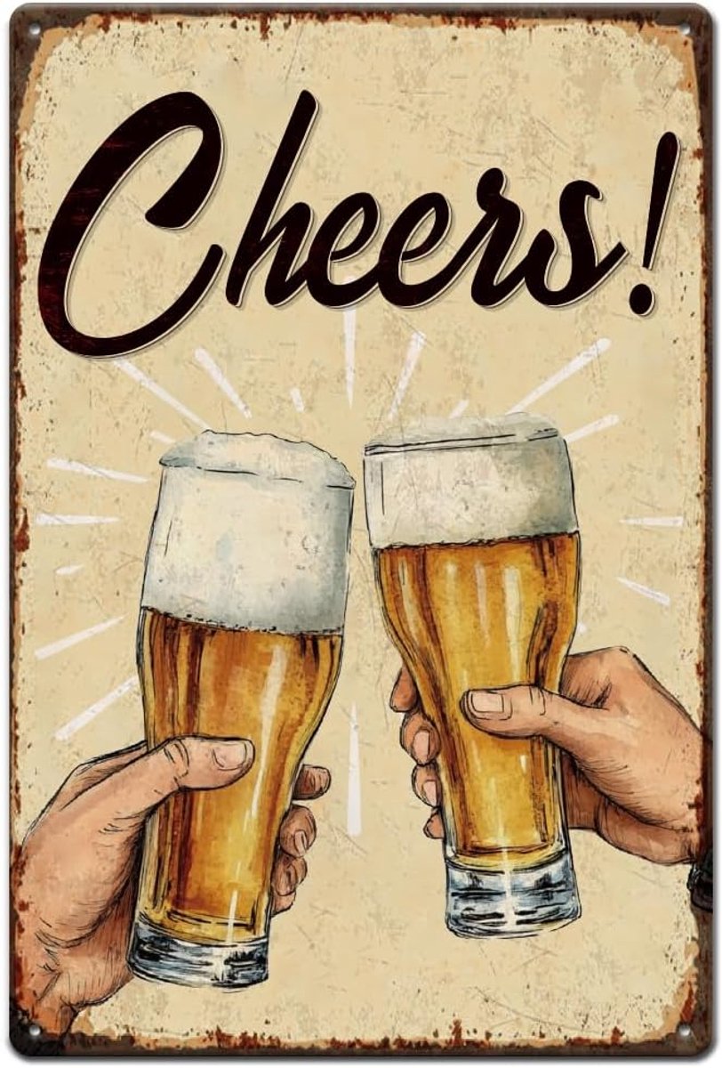 Cheers metalen tinnen bord, 20 x 30 cm, vintage kunstbord, retro
