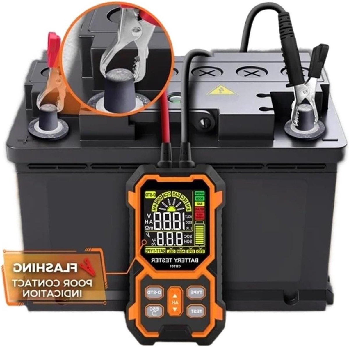 Digitale Accutester - Batterij Tester Auto - Accu's Controleren - 12V en 24V Systemen - 8-30V - Zwart