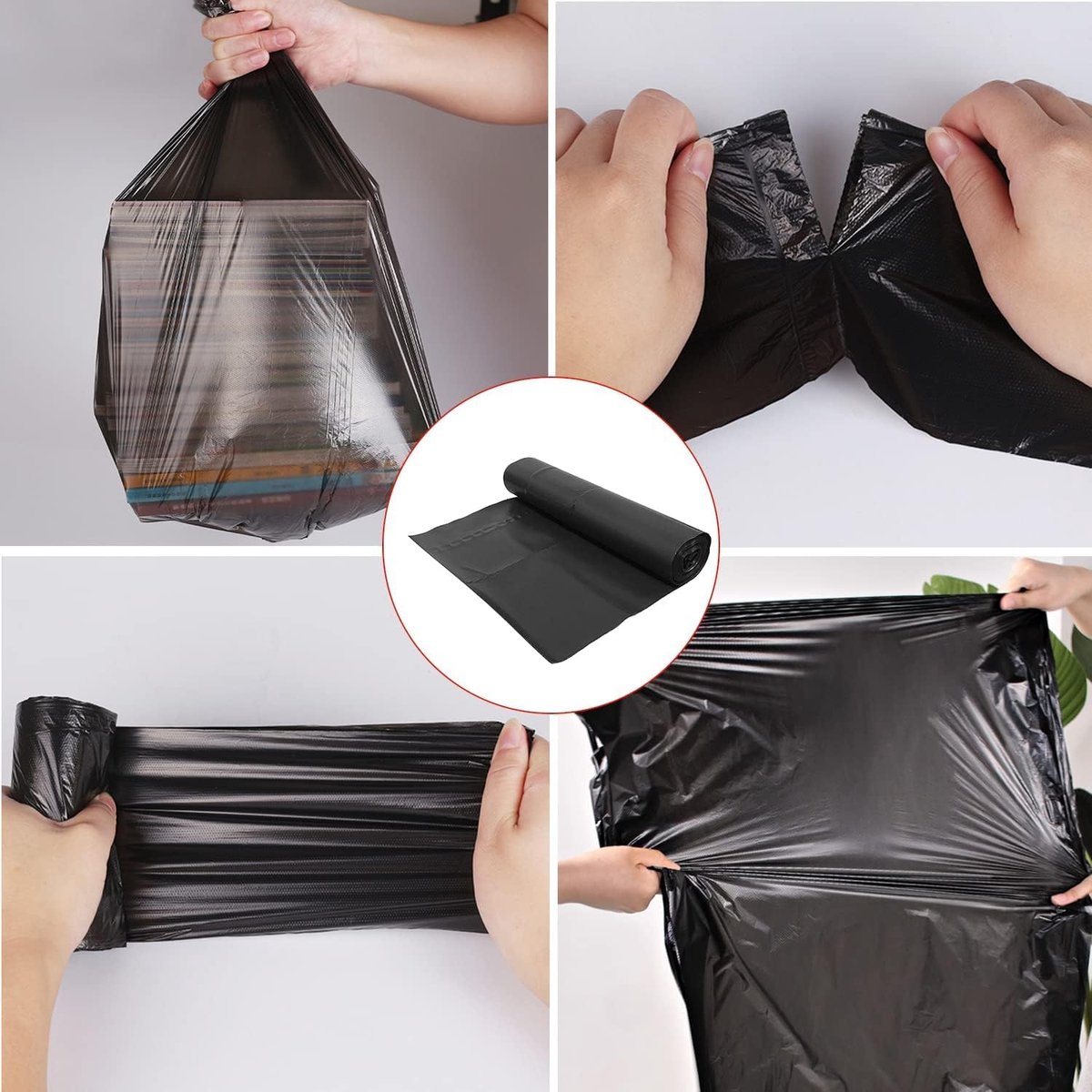 SnelShoppen - Zeer robuuste vuilniszakken met glijdende handvatten, gerecyclede plastic zakken, maximale dichtheid, 130 liter (8 verpakkingen)