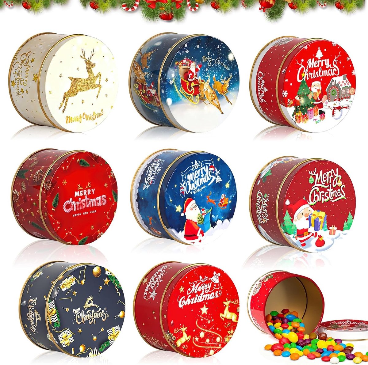 Kerstkoektin 8 - Blauw, Perfect voor het Opslaan van Koekjes, Snoep en Cadeaus