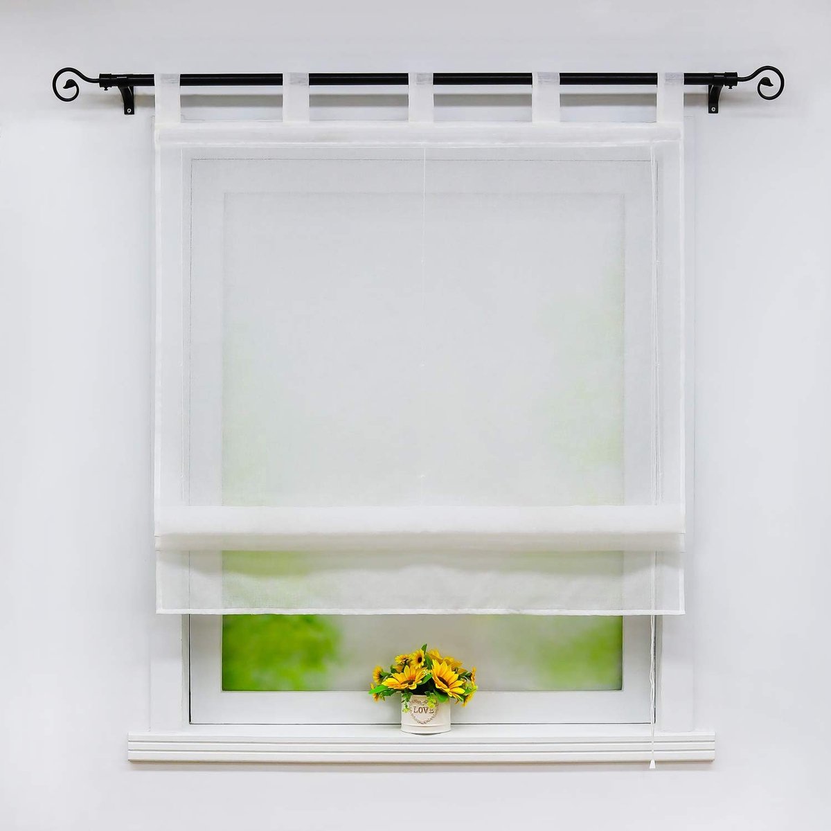 Omgoods - Witte Linnen Look Roman Blind - Semi-Transparant 140 x 140 cm