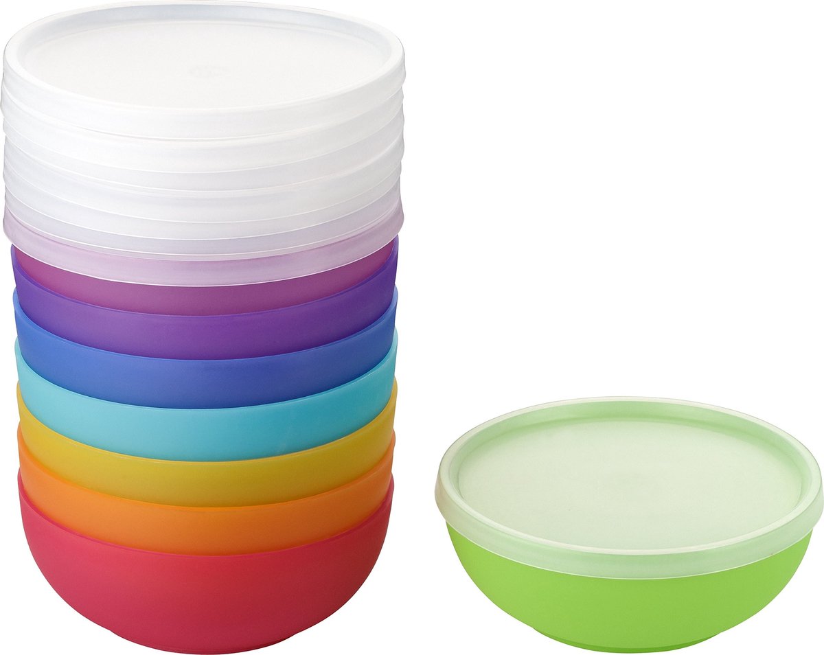 Omgoods - 8-delige Komset - Multicolor Snack- en Dessertkommen met Deksel