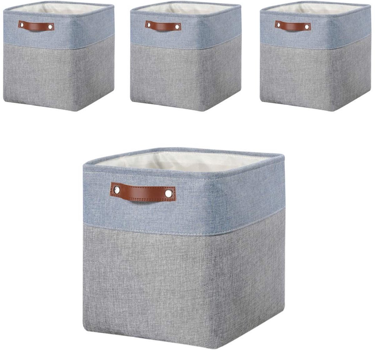 Omgoods - Opbergdozen Set van 4 - Grijs Blauw - 33x33x33cm