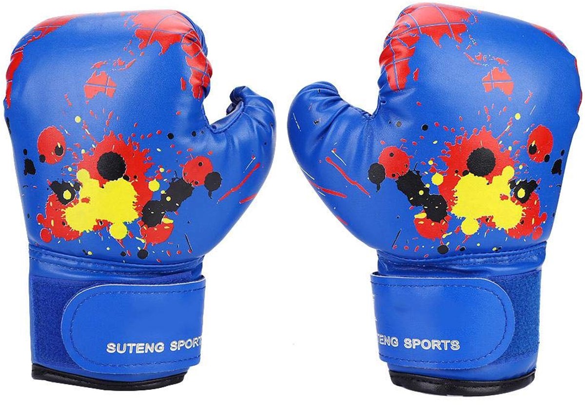 Omgoods - Bokshandschoenen voor Kinderen - Duurzaam PU-leer - Vingerhandschoenen - Voor Jongens en Meisjes - Blauw - Geschikt voor Training