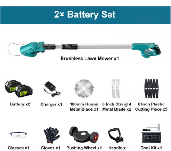 8 Inch Borstelloze Elektrische Grasmaaier Draadloze Grastrimmer Verstelbare Tuinsnijder voor Makita 18V-2 Battery. — afbeelding 2