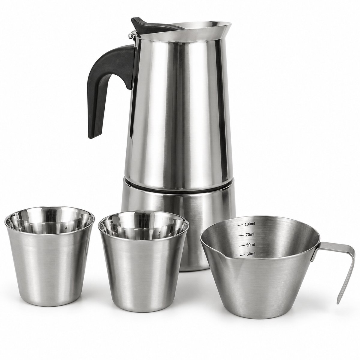 My Green Deal RVS Percolator Set 600 ml – Inductie – 2 Espressokopjes 80 ml – Espresso Schenkkan 100 ml – 4-delige Koffieset