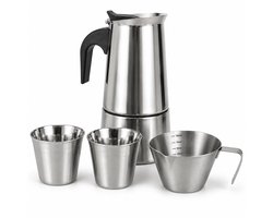 My Green Deal RVS Percolator Set 600 ml – Inductie – 2 Espressokopjes 80 ml – Espresso Schenkkan 100 ml – 4-delige Koffieset