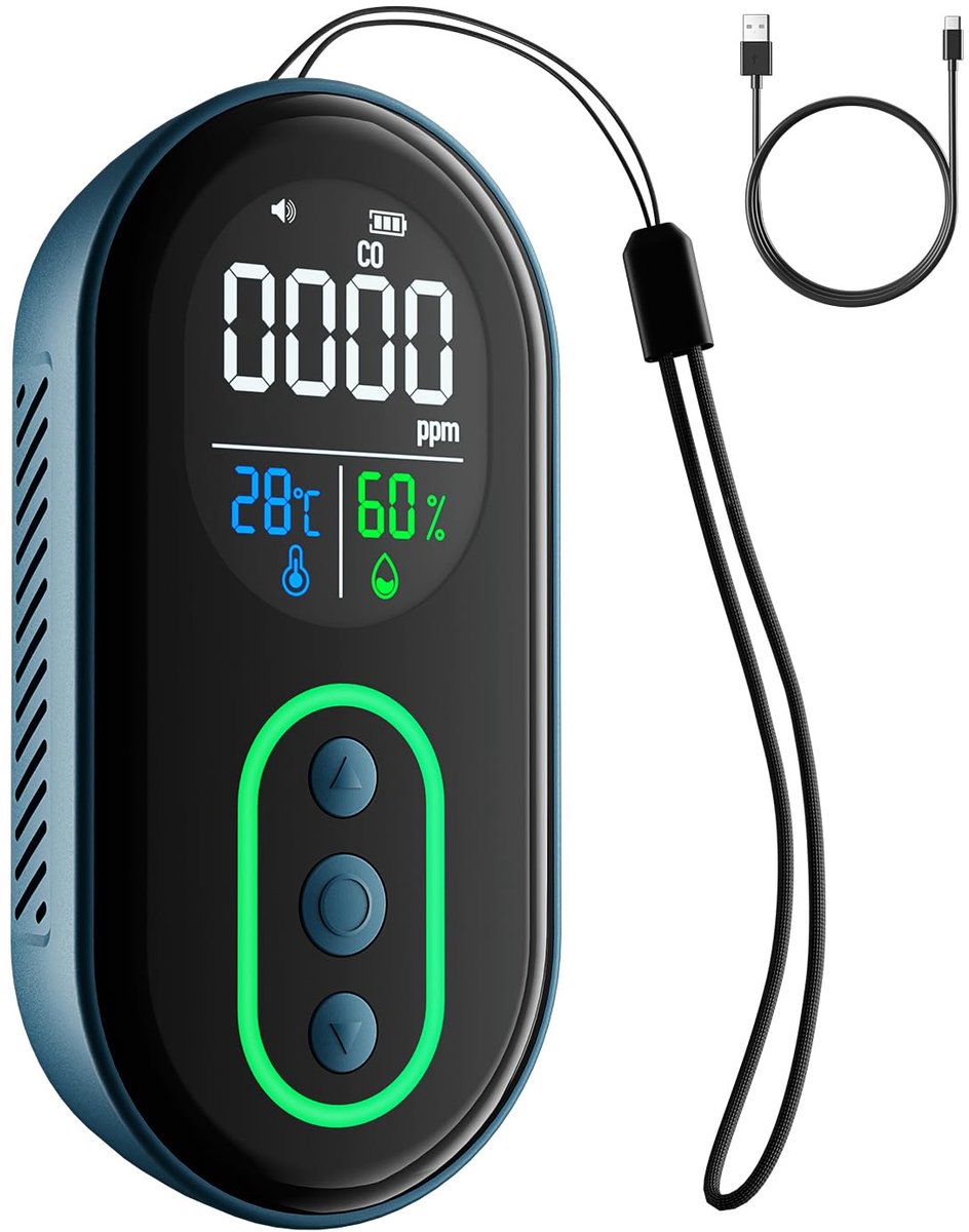 SnelShoppen - GasDoc DS-399 Koolmonoxidemelder 3-in-1, Oplaadbare Draagbare CO-Detector met Hoorbare en Visuele Waarschuwingen voor Thuis, Auto, Campi