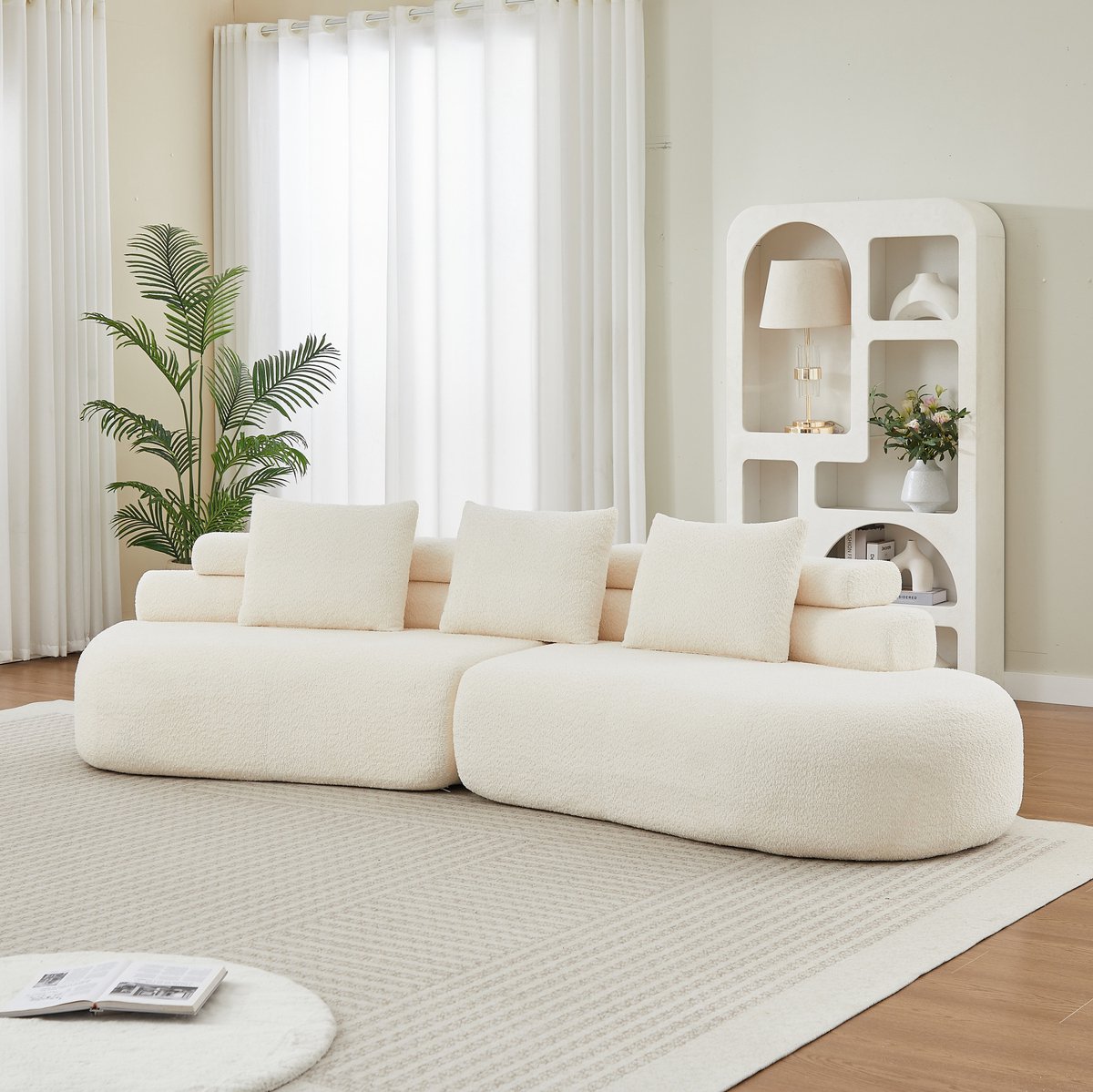 FloraGrace Modulaire Bank – Set Van 2 – Zacht Chenille, Ronde Vormen Zonder Armleuningen – Voor Woonkamer – Beige