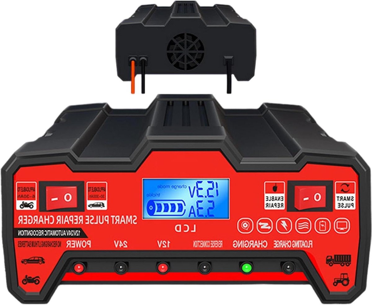 Batterij Charger - Autolader Onderhoudslader - Batterijen Opladen - Intelligent Identificatiesysteem - 12V 24V - Zwart