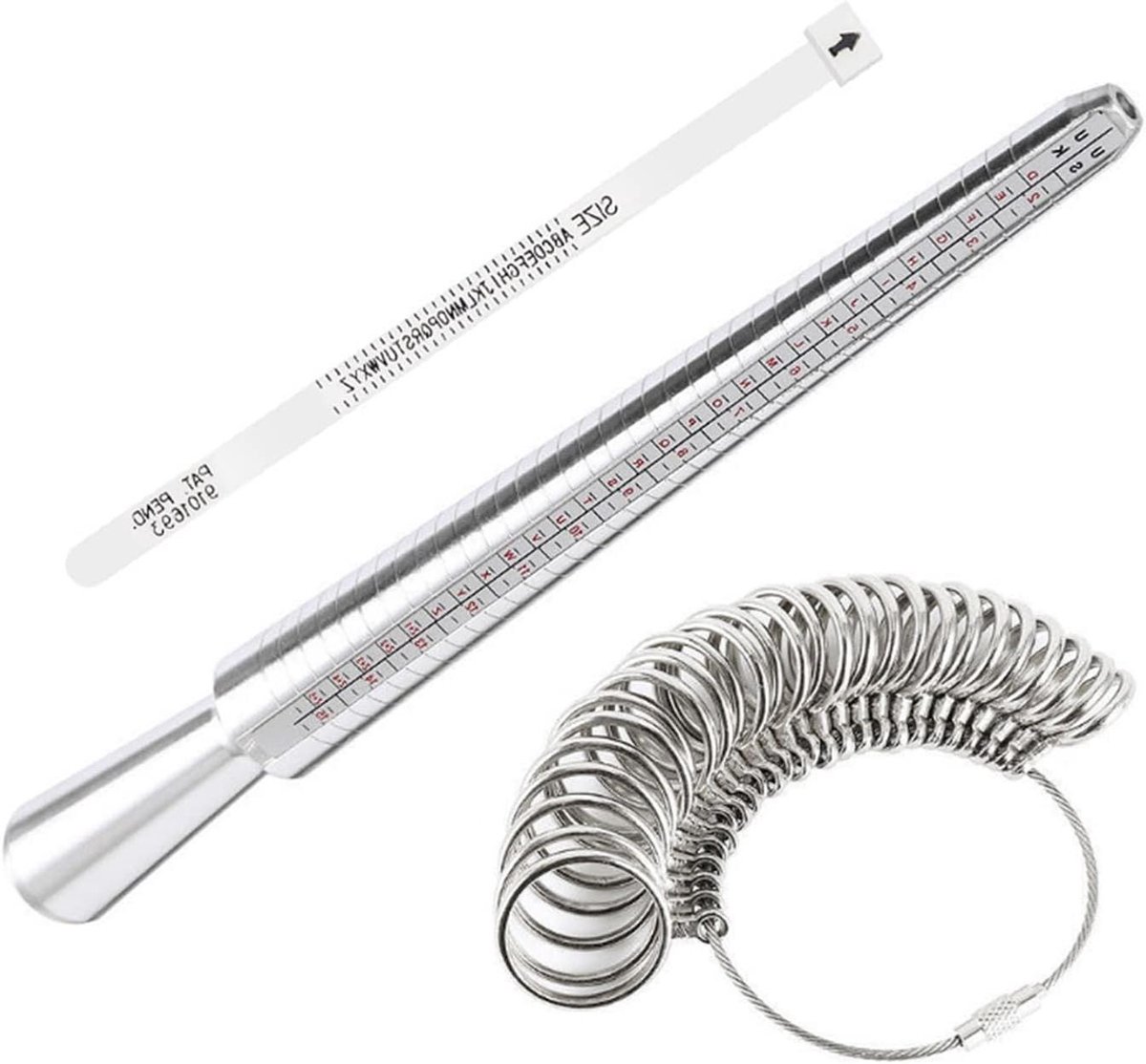 Ringmaat Set - Vingermaat Meter - Sieraden Maken - Aluminium Mandrel - UK & US Standaard - Zilverkleurig