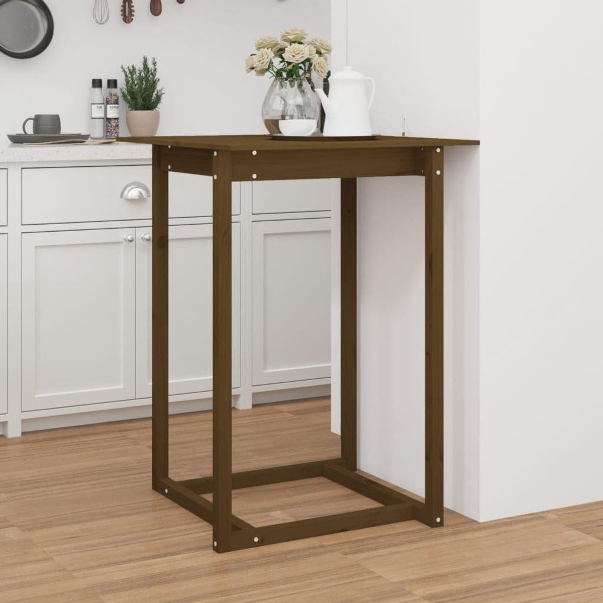 Houten Bartafel - Keukentafel Eettafel - Gezellig Tafelen - Massief Grenenhout - 80x80x110 cm - Honingbruin