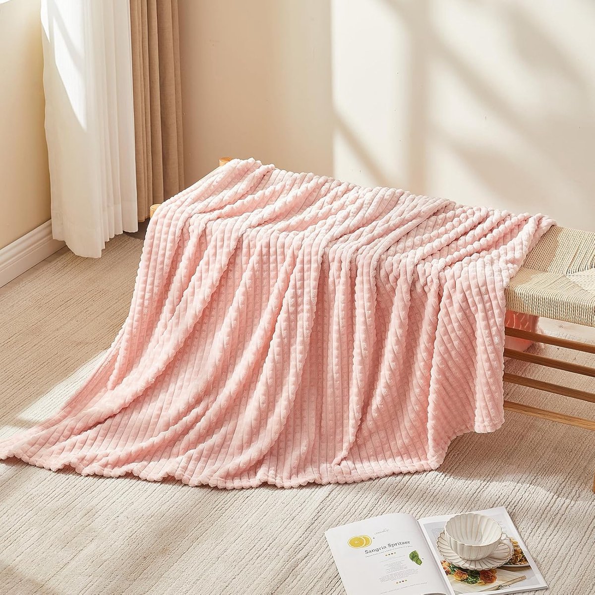 SnelShoppen - Fleece Dekentje 3D Jacquard voor Bank en Bed, Zacht en Knuffelig, Fluffy en Lichtgewicht, Luxe Flanel met Geometrisch Ruitpatroon (Roze,